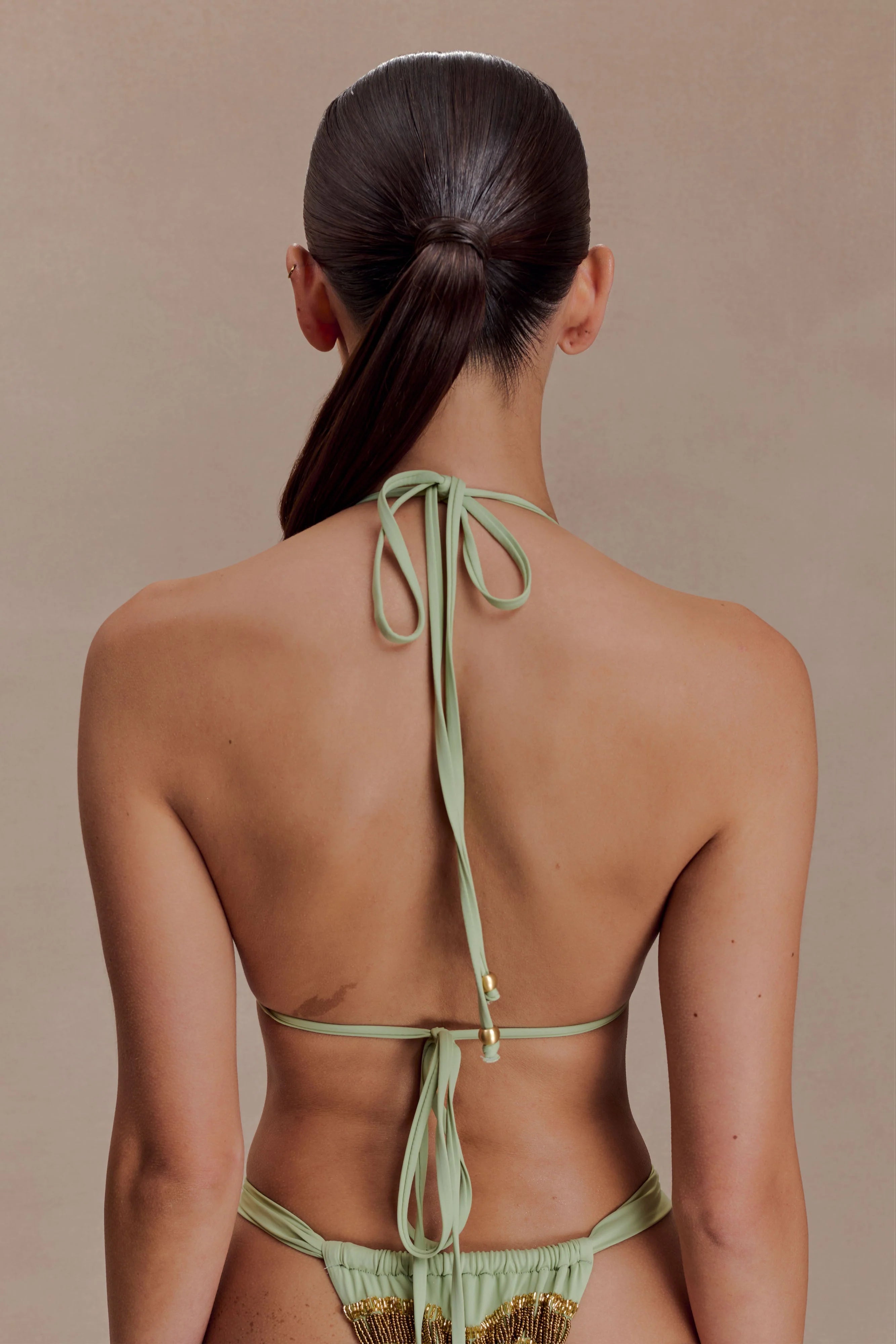 Robyn Beaded Triangle Bikini Top Sage