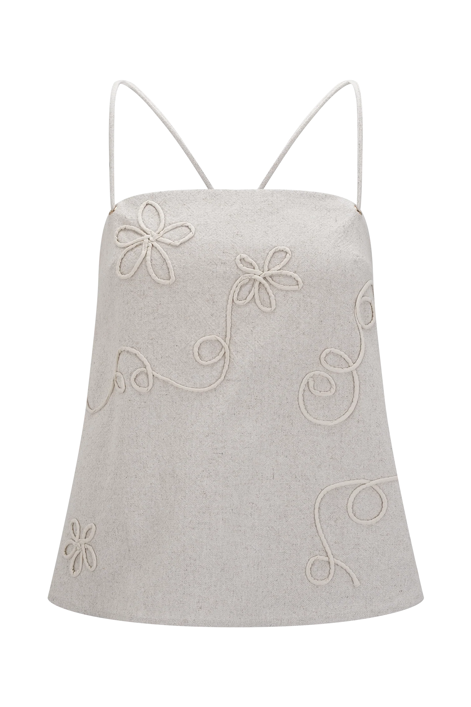 Casey Linen Corded Embroidered Linen Top Natural
