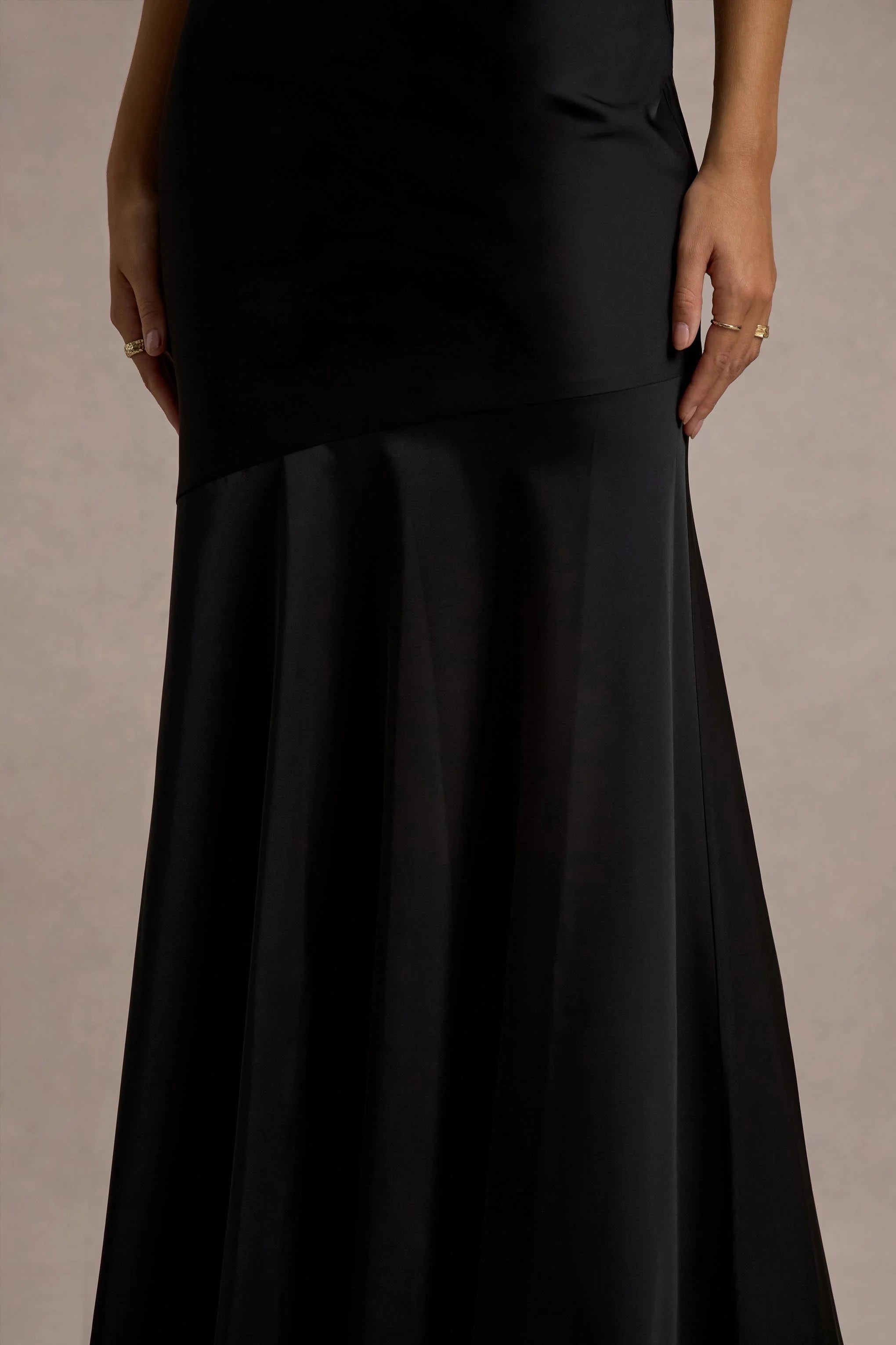 Frida Black Satin Halter Neck Backless Maxi Dress