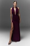 Tilly Burgundy Extreme Plunge Neck Maxi Dress With Wrap And Ruched Details