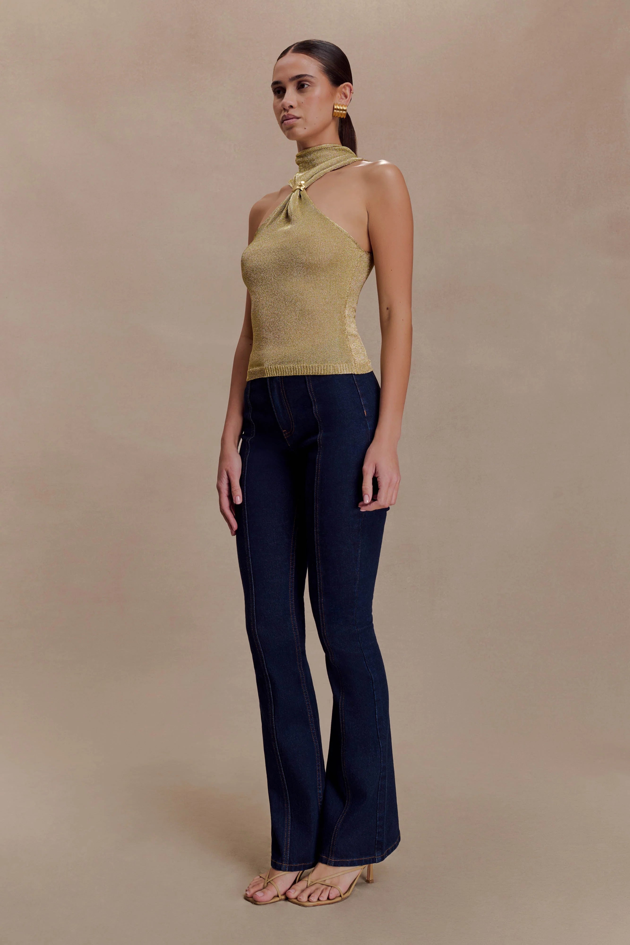 Nikki Lurex Top With Hardware Gold