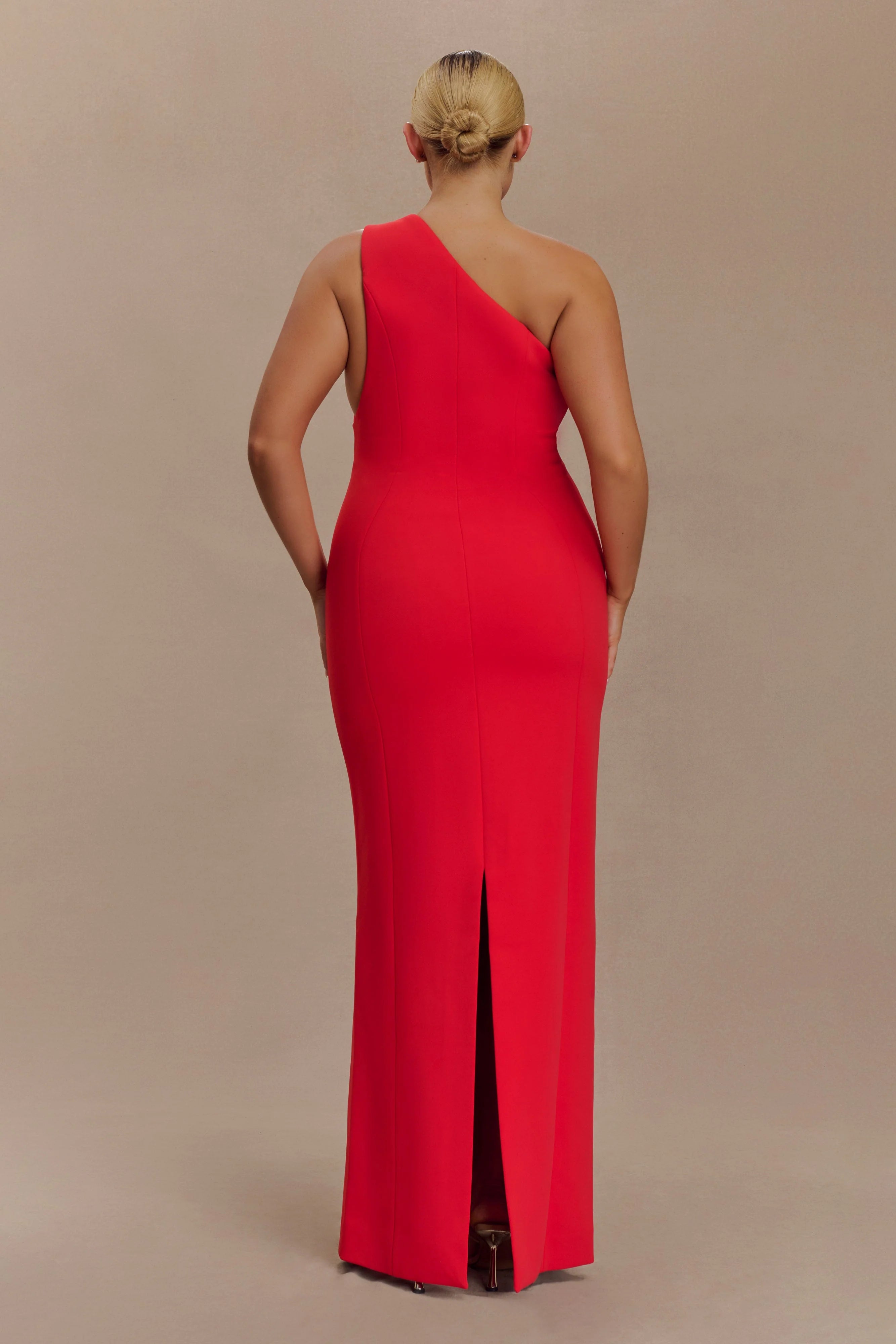 Milena One Shoulder Crepe Maxi Dress Red