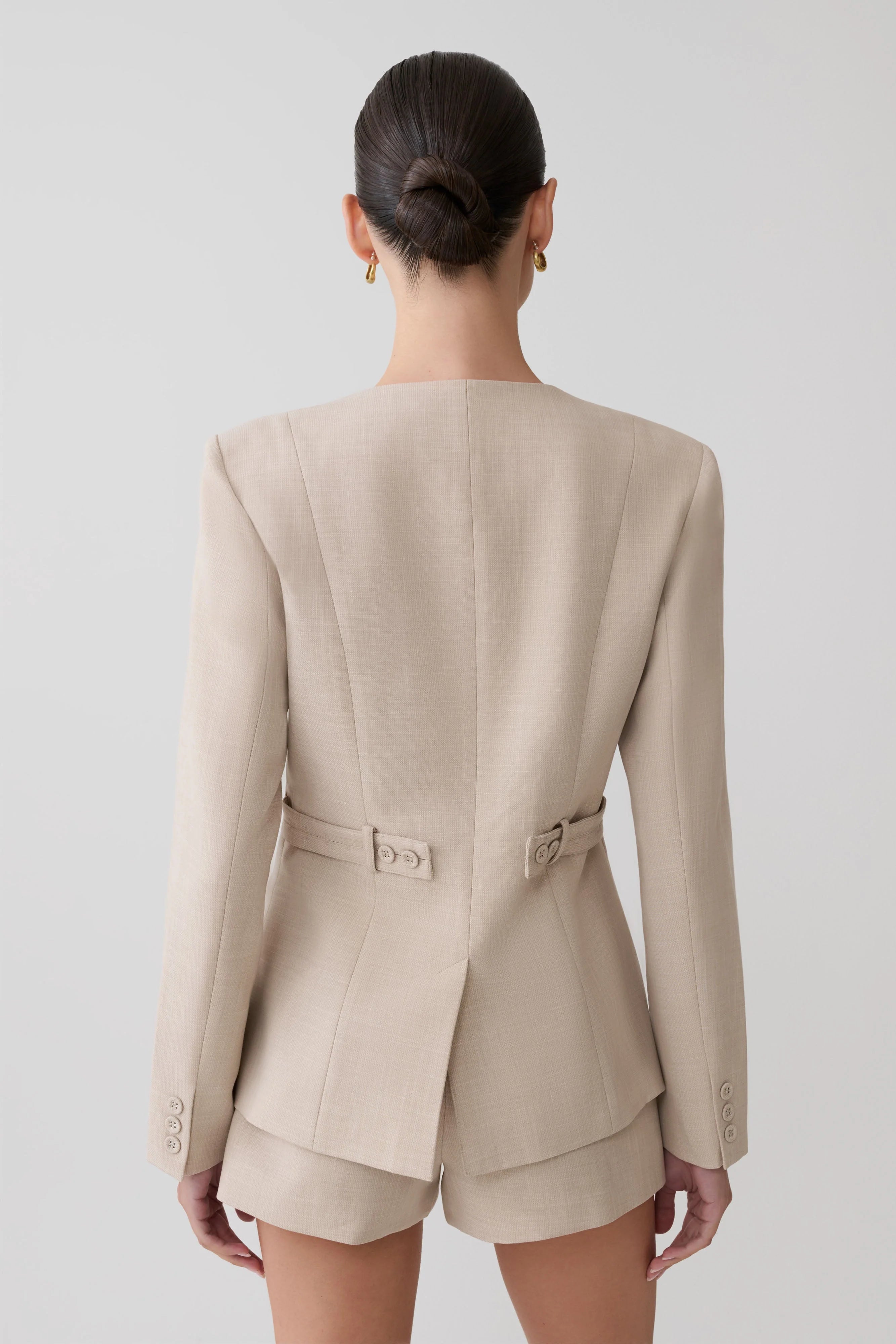 Solenne Collarless Suiting Blazer Natural Marle