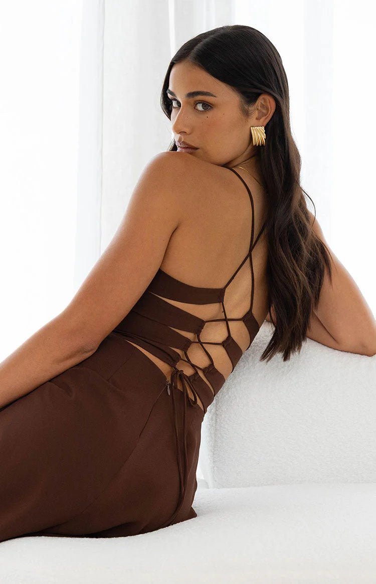 La Jolla Brown V Neck Maxi Dress
