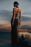 Siren Satin And Diamante Maxi Skirt Dark Chocolate
