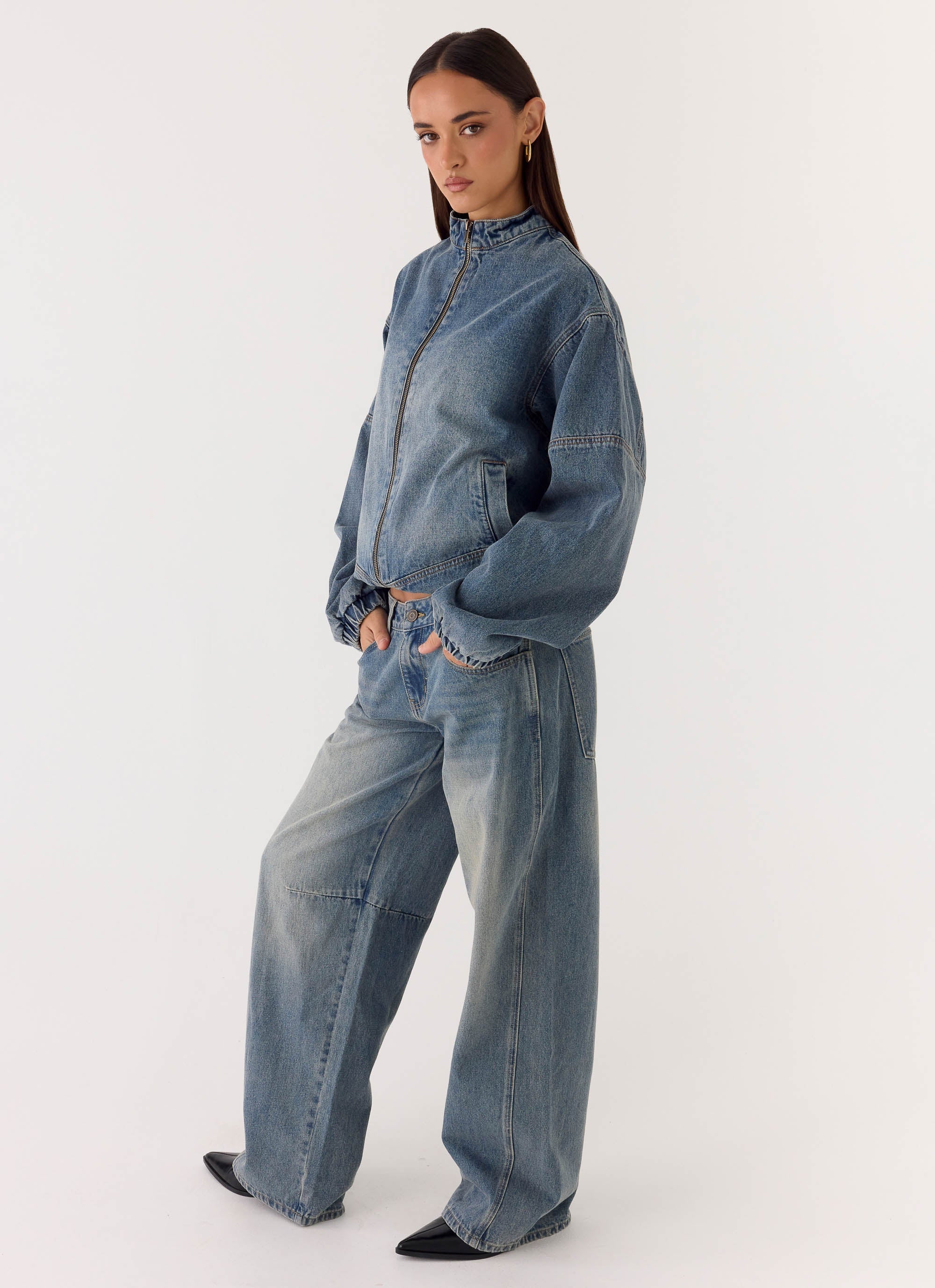 Waylon Denim Bomber Jacket Mid Wash Blue