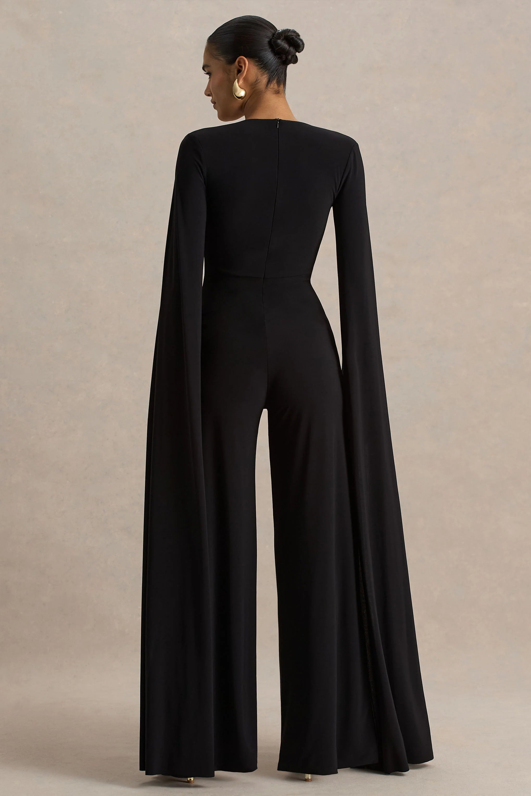 Zara Black Square Neck Jumpsuit With Cape Sleeves