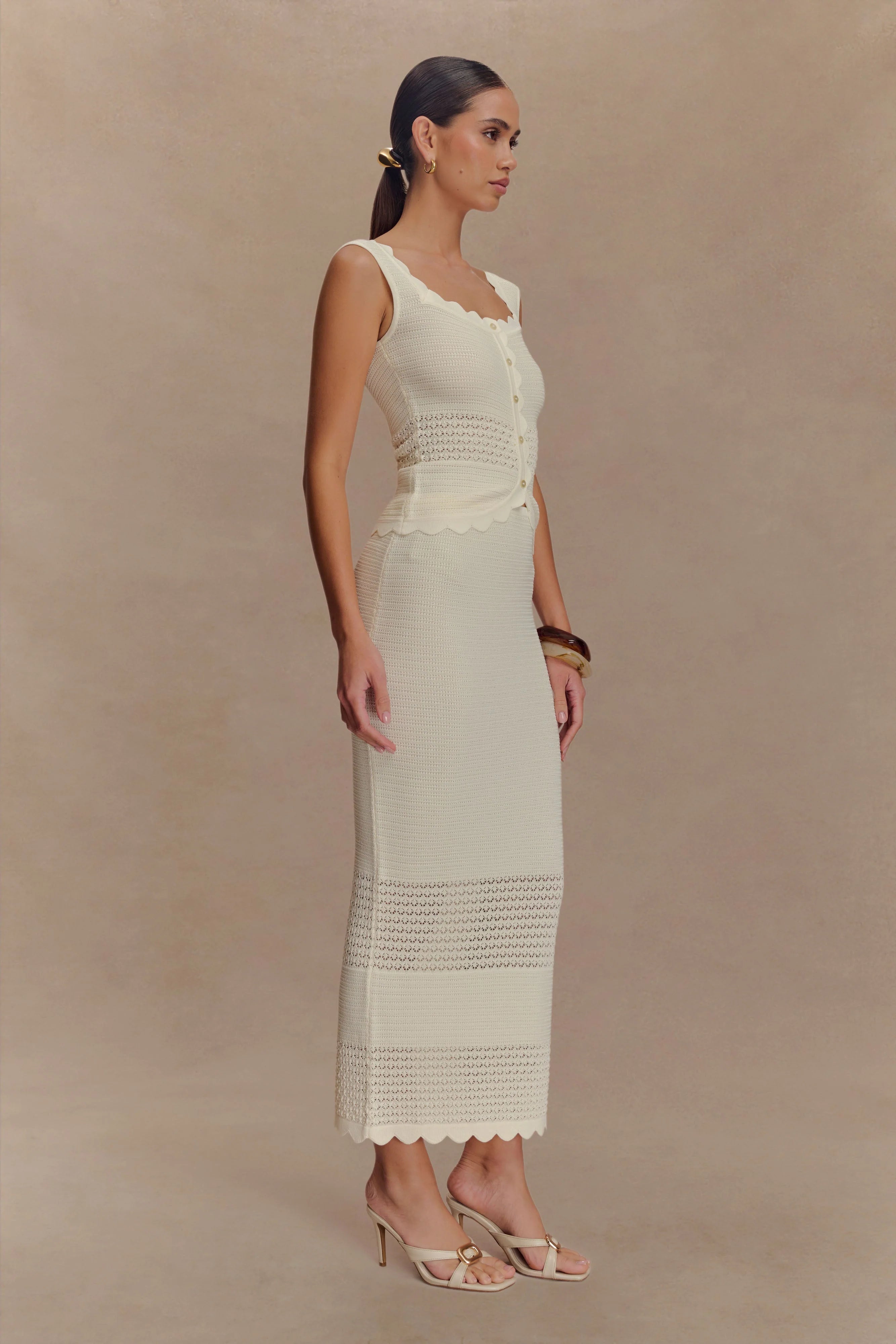 Madeline Scallop Knit Midi Skirt Ivory