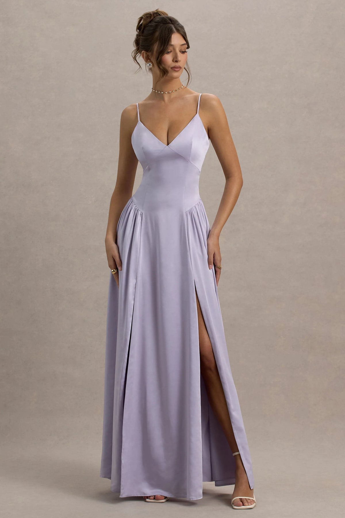 Jonas Lilac Plunge Neck Maxi Dress With Cami Straps
