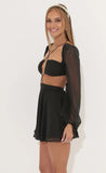 Long Sleeve Flare Dress in Black