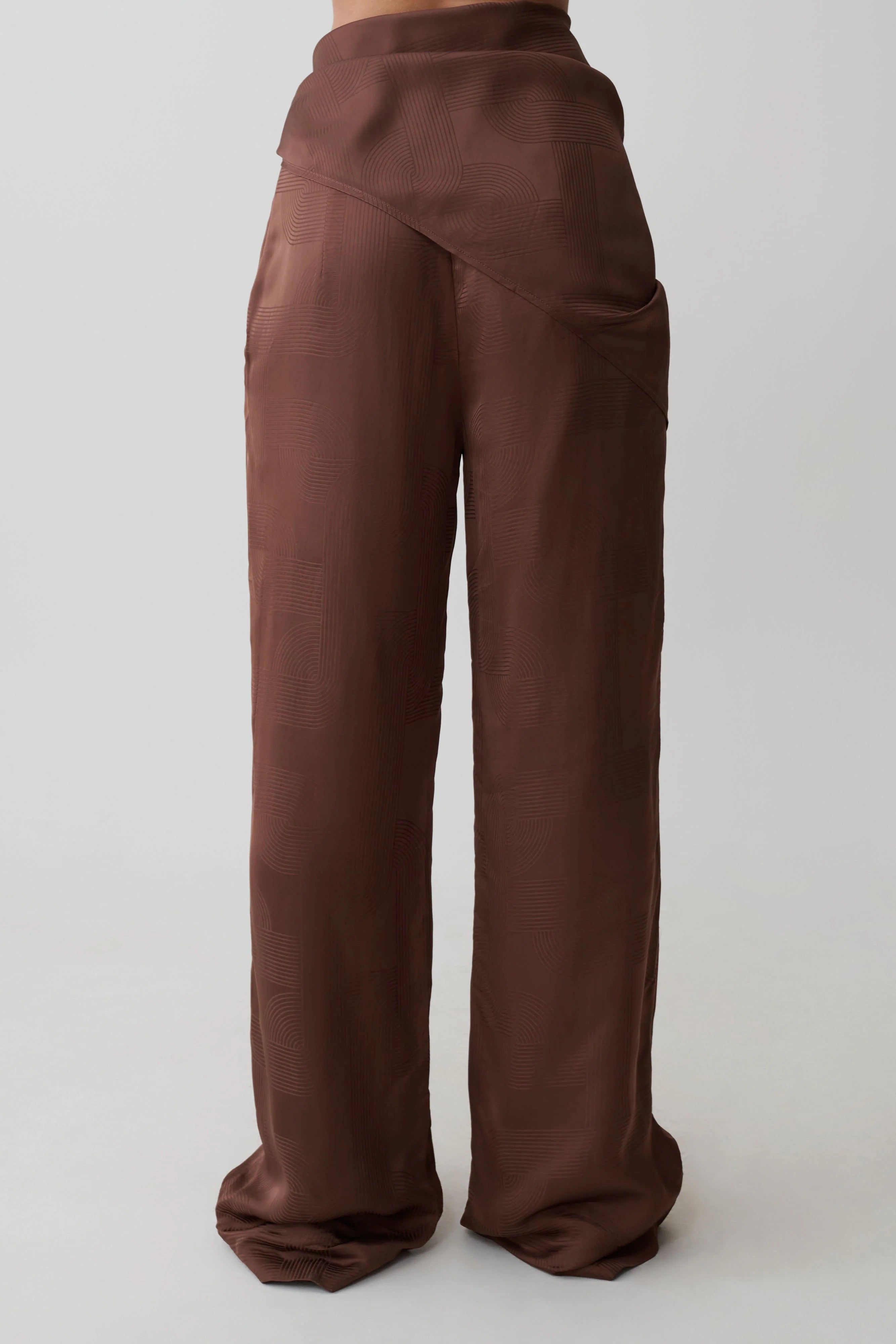 Gia Wrapped Tie Satin Pants Chocolate