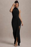 Khari Black High Neck Twisted Maxi Dress With Drape