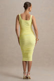 Lisbon Lemon Maternity Square Neck Ruched Midi Dress