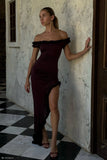 Arielle Off Shoulder Ruffle Midi Dress Plum