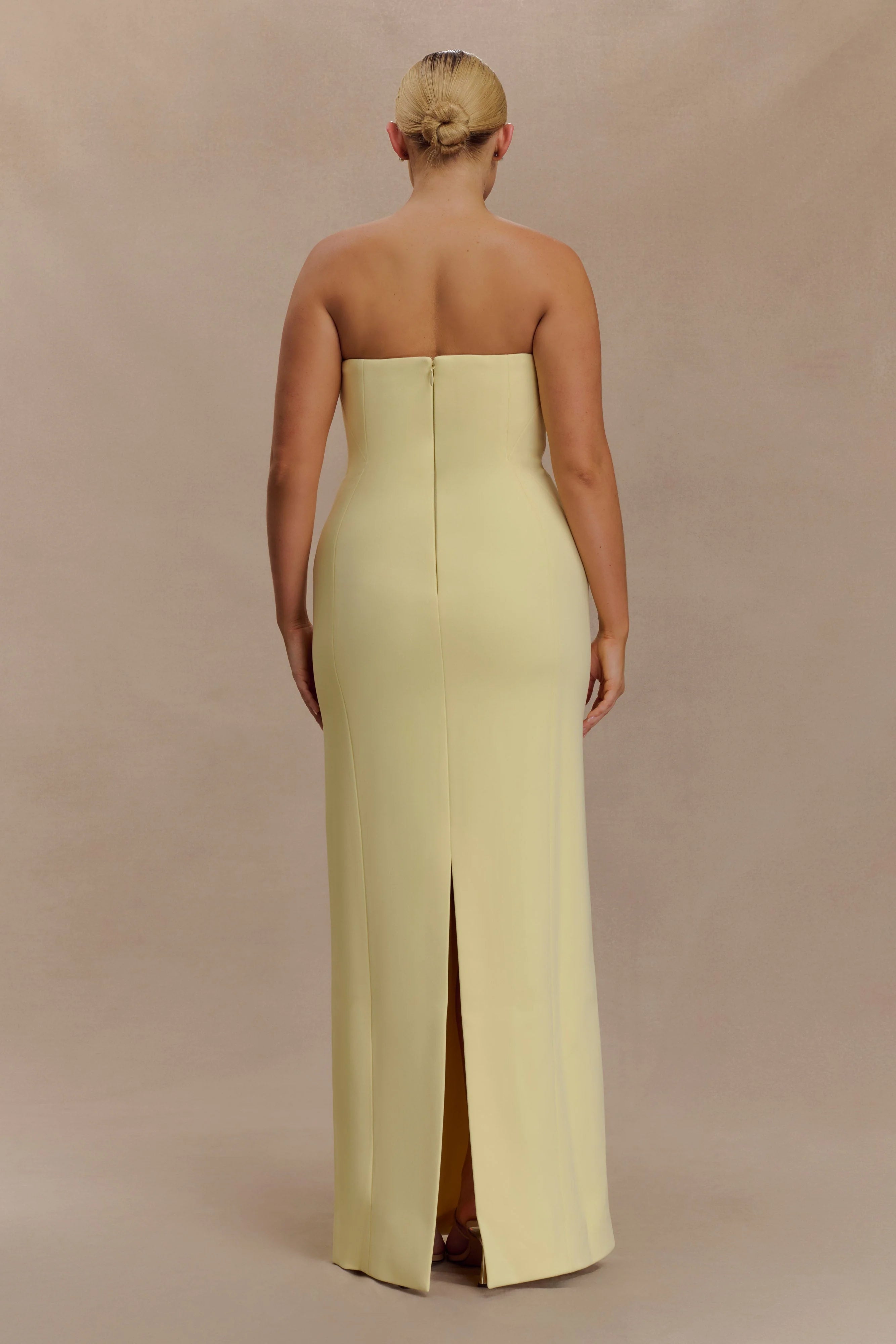 Kalila Strapless Crepe Maxi Dress Lemon