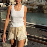 Women Satin Lace Shorts Silky Pajama Lounge Shorts Elastic Waist Chic Sleepwear Bottoms