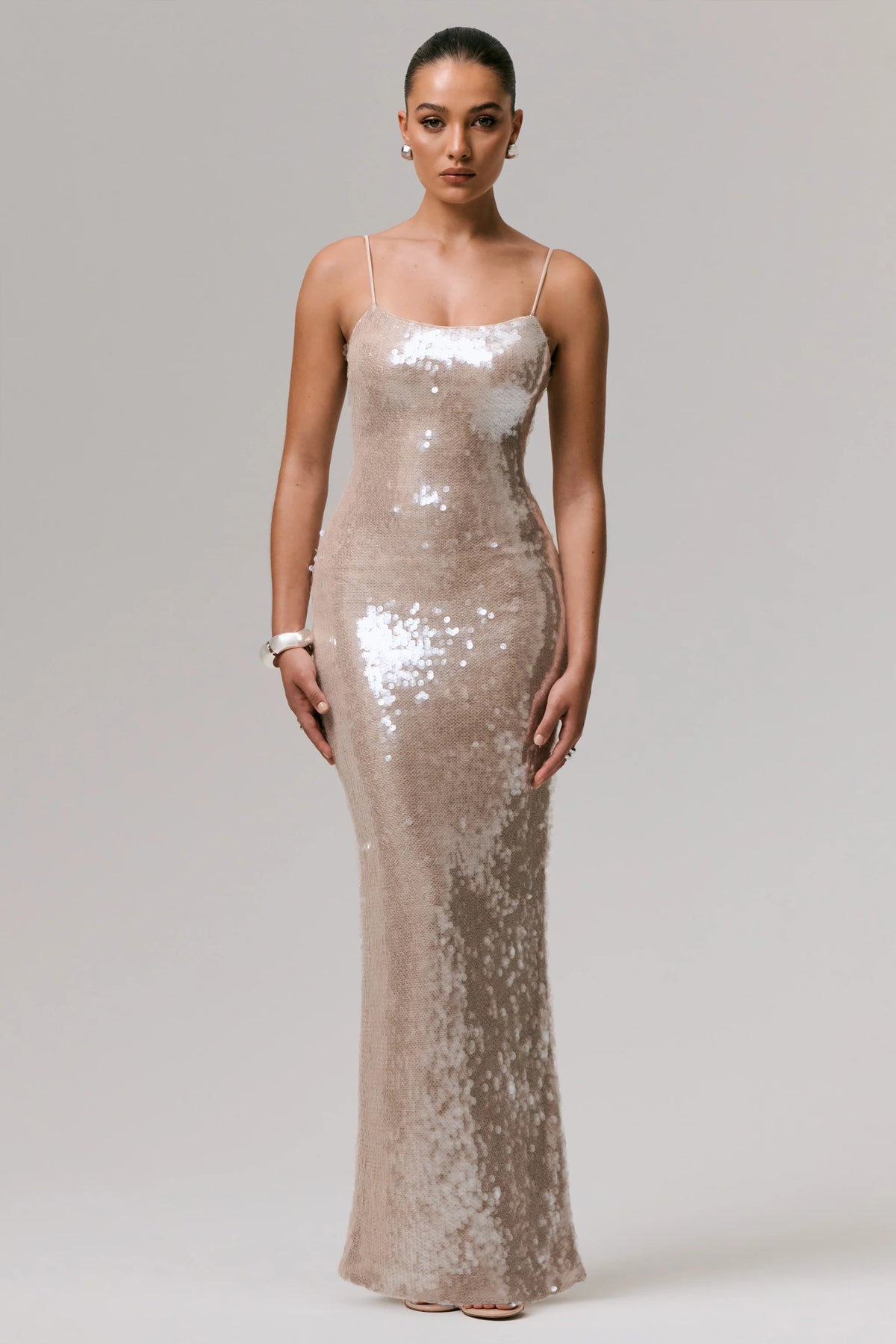 Vermont Nude Sequin Square Neck Maxi Dress