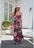 Women Boho Floral Maxi Dress Backless Spaghetti Strap A Line Flowy Summer Vacation Long Dress