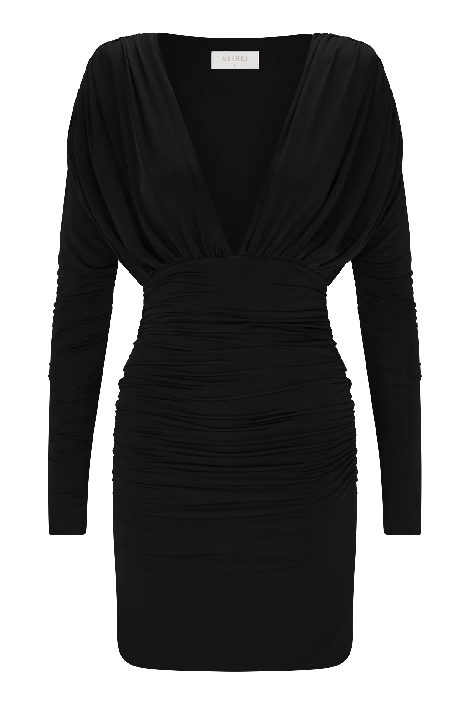 Hayden Long Sleeve Plunge Mini Dress Black