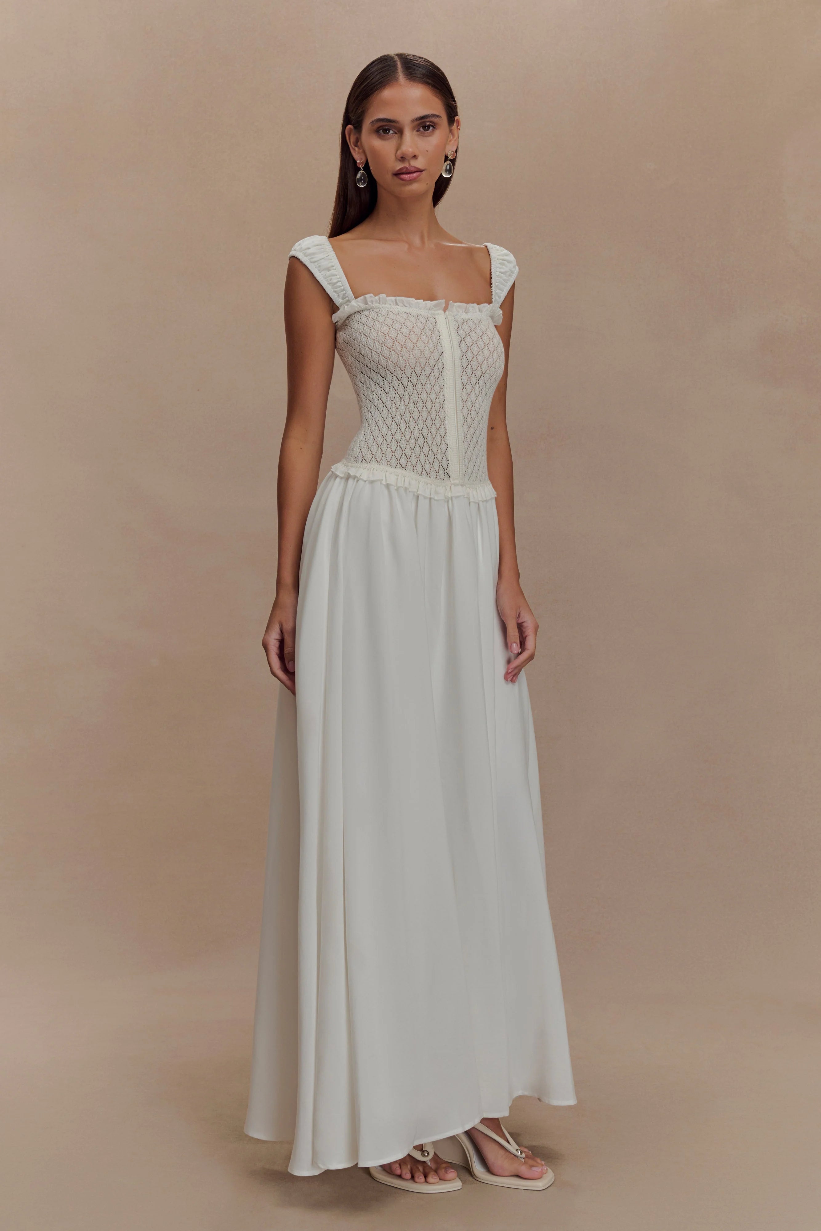 Tahlia Pointelle Knit Midi Dress White