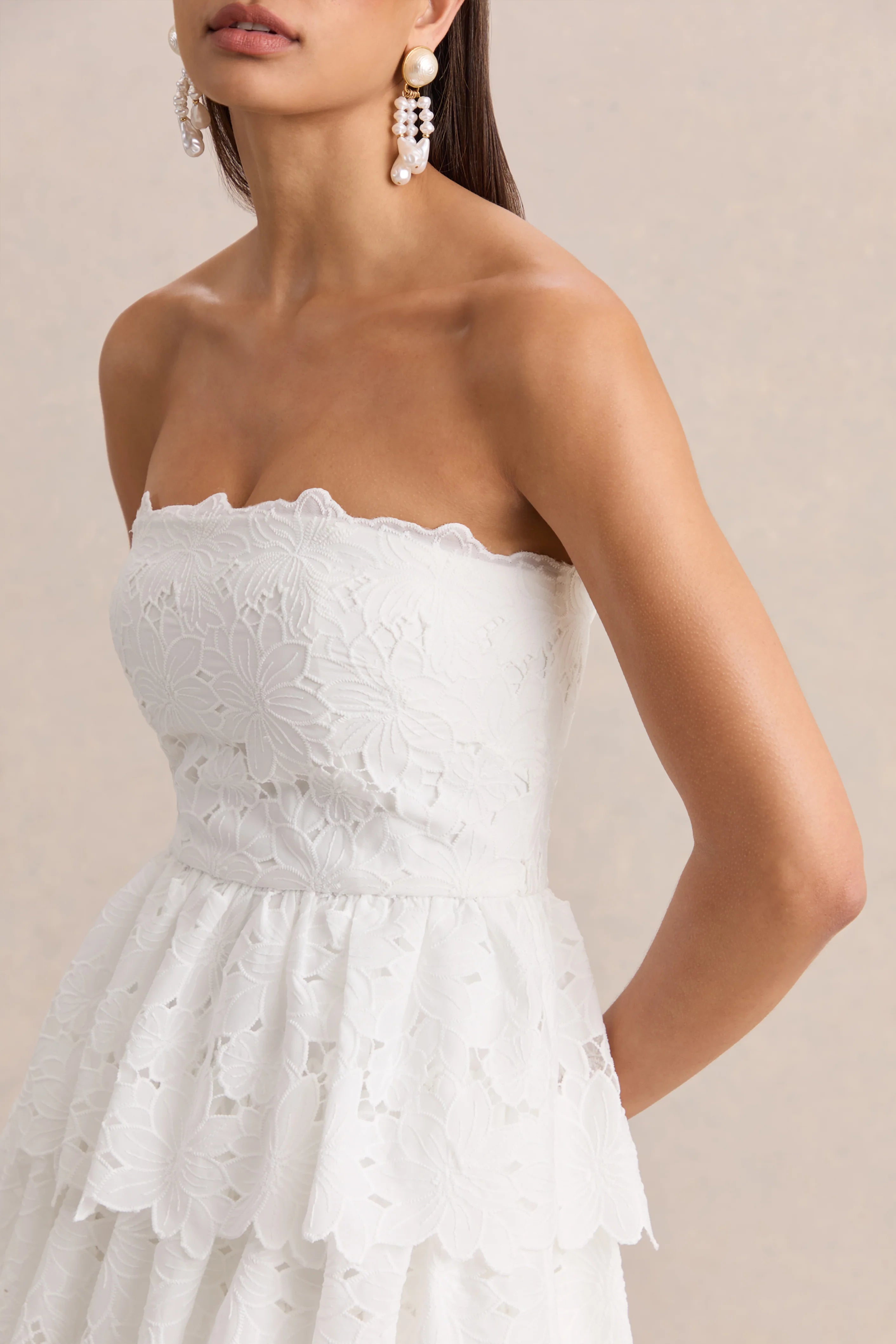 Winona White Lace Square Neck Mini Dress With Ruffled Detailing