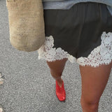 Women Satin Lace Shorts Silky Pajama Lounge Shorts Elastic Waist Chic Sleepwear Bottoms