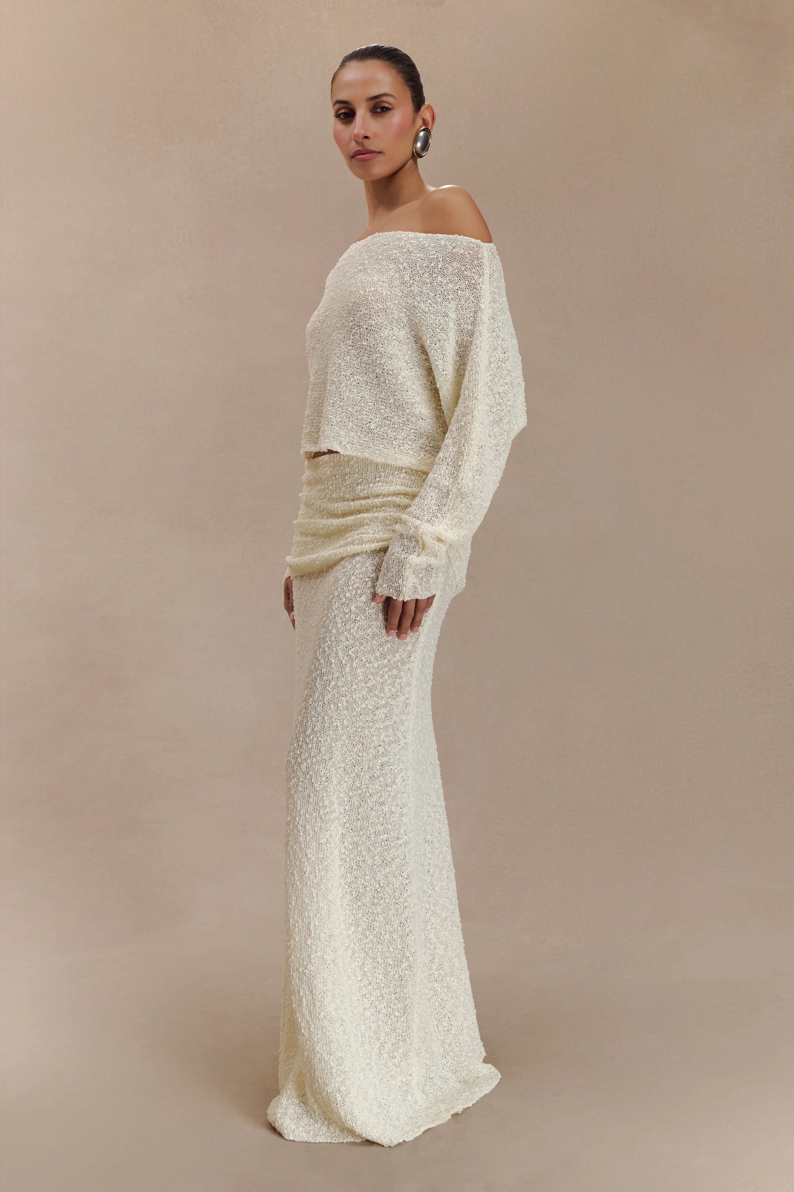 Petra Ruched Knit Maxi Skirt Ivory