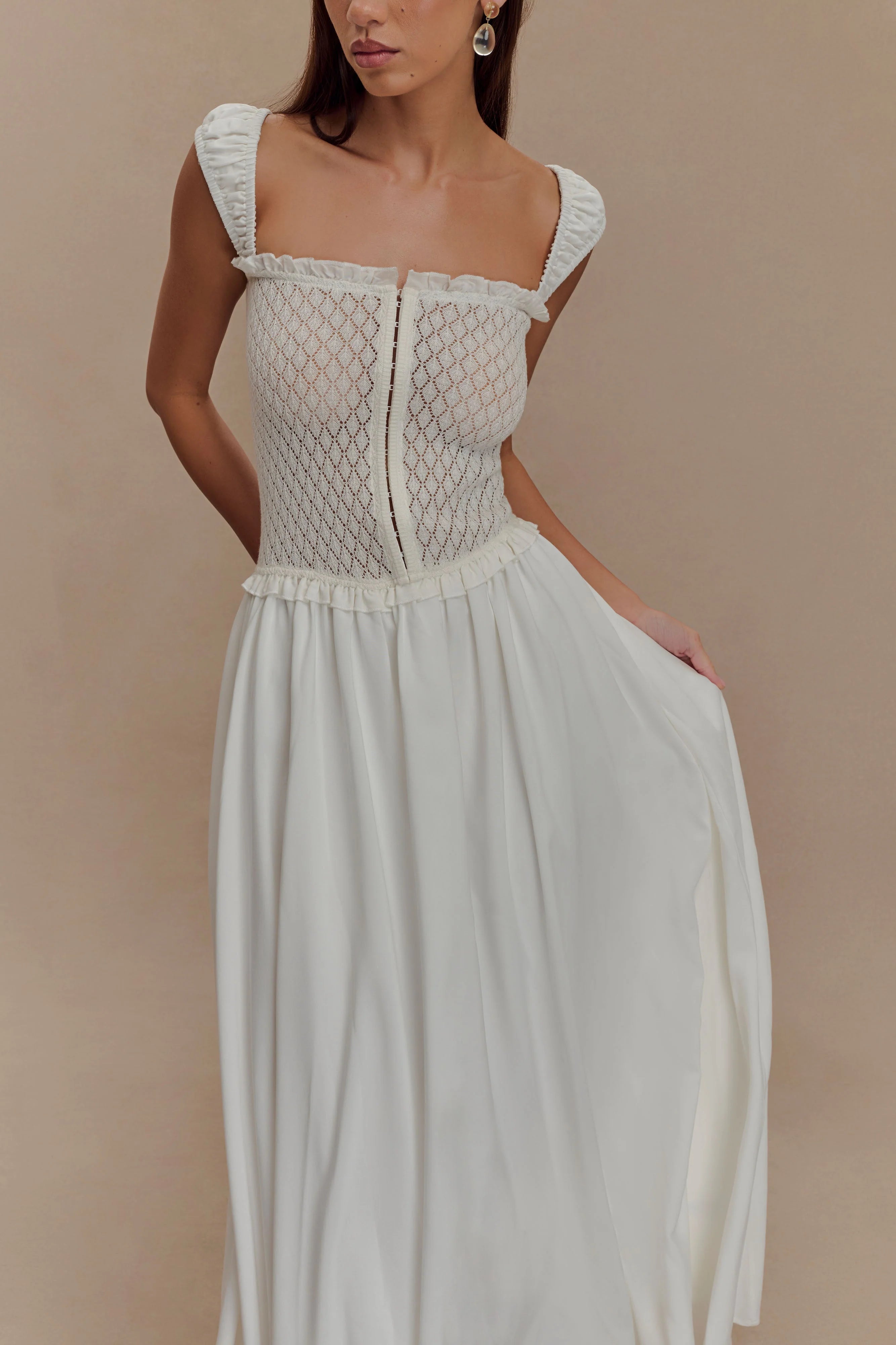 Tahlia Pointelle Knit Midi Dress White