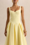Greta Lemon Sweetheart Neck Midi Dress