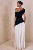 Doroyta Black And White Asymmetric Neck Maxi Dress