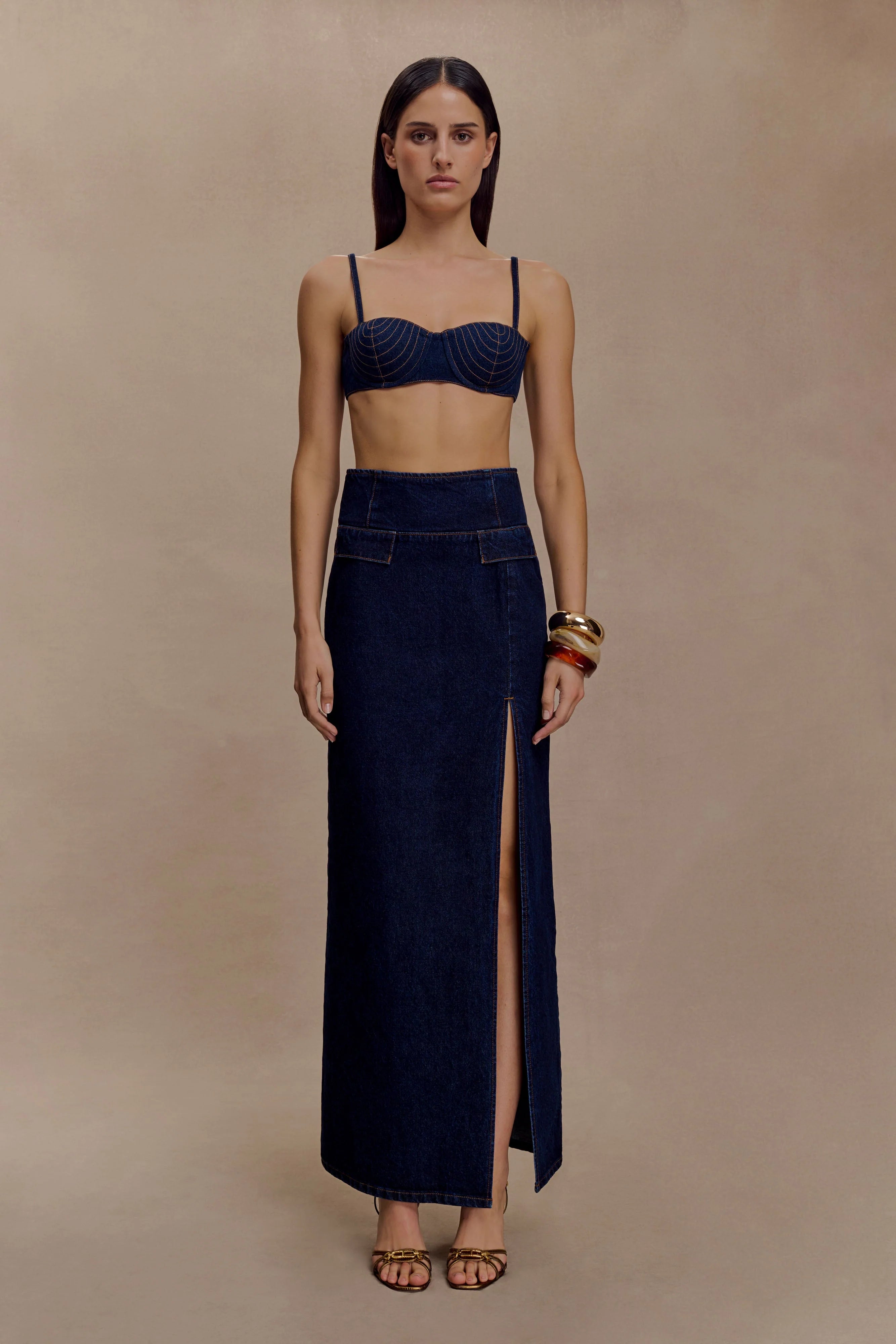 Belle Denim Cropped Bralette Indigo Blue