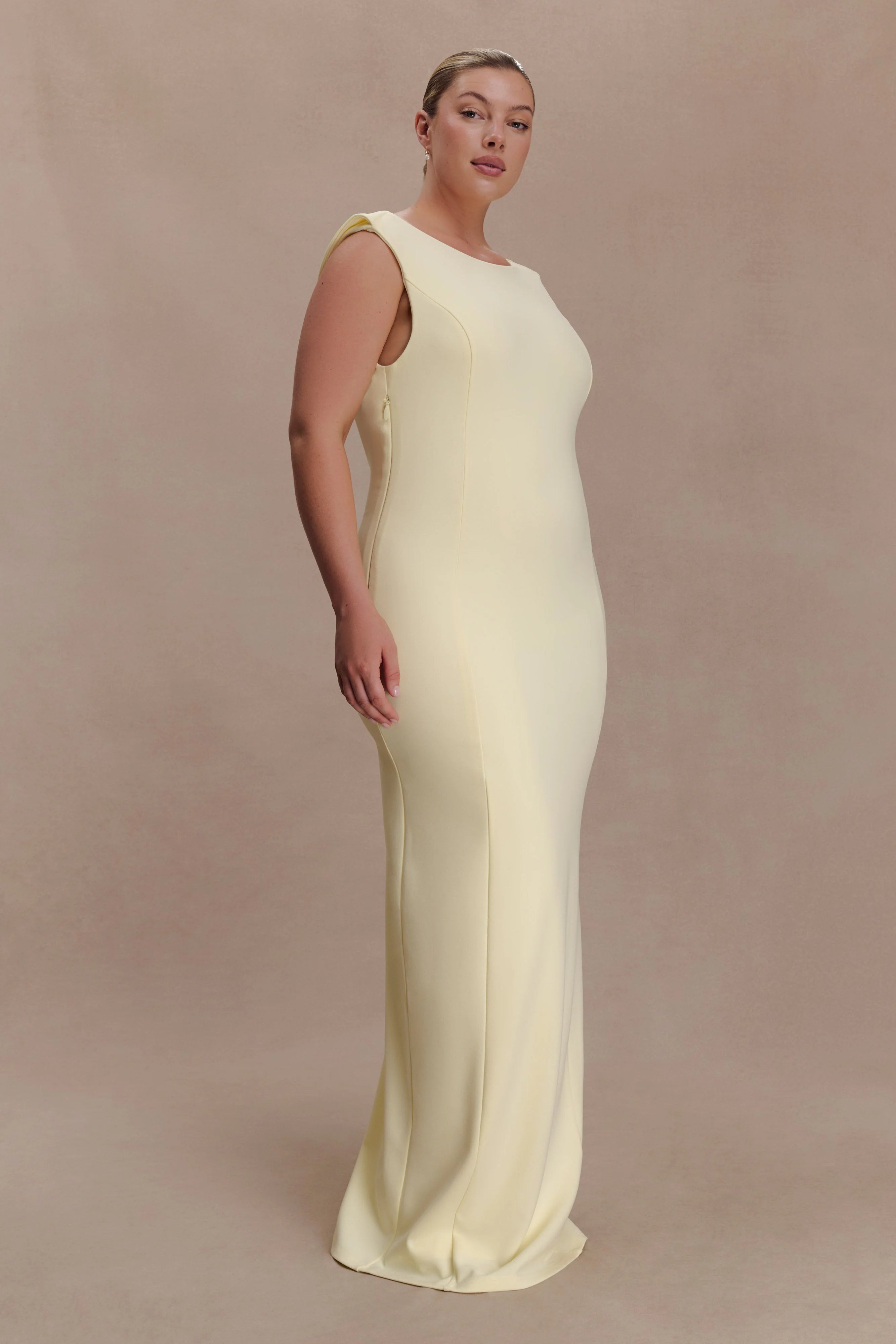 Galilea Crepe Draped Maxi Dress Lemon