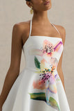 Taylor White Lily Print Square Neck Mini Dress