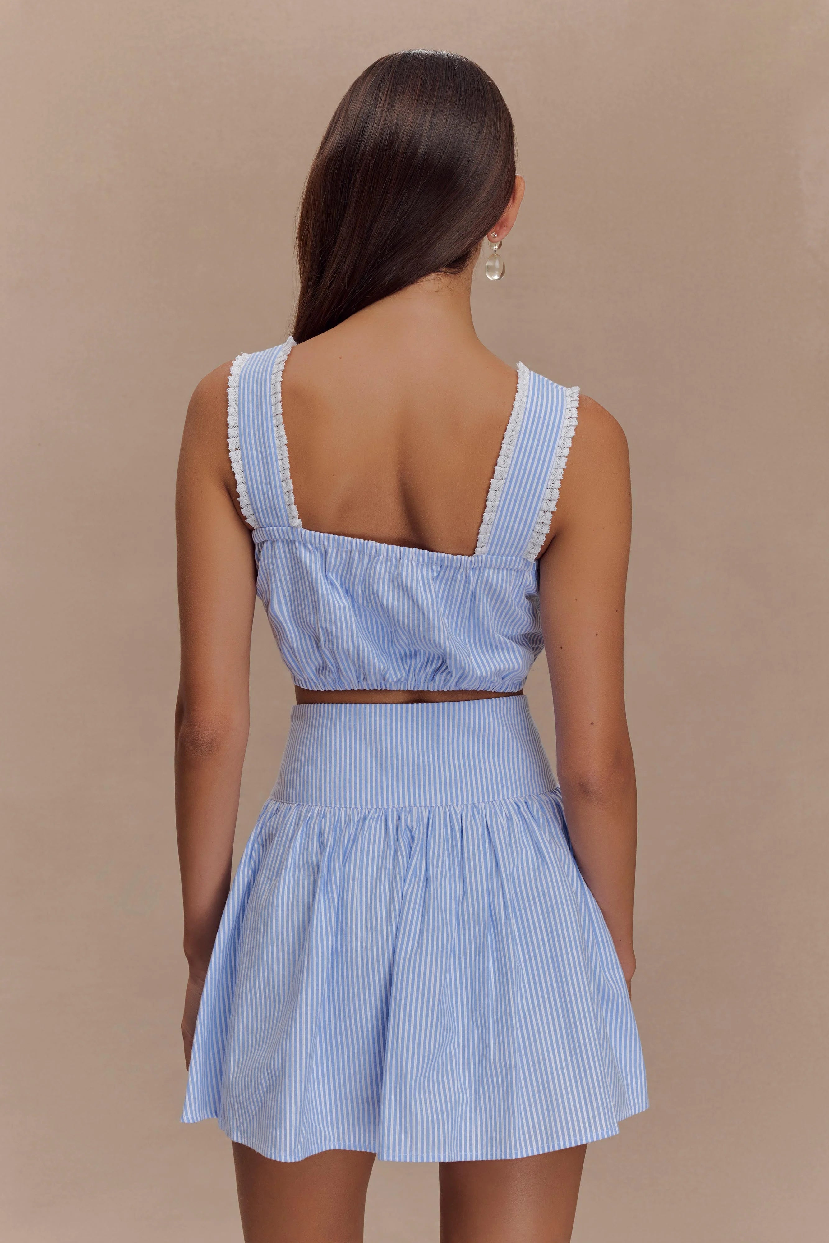 Gretel Sleeveless Crop Top Blue Pinstripe