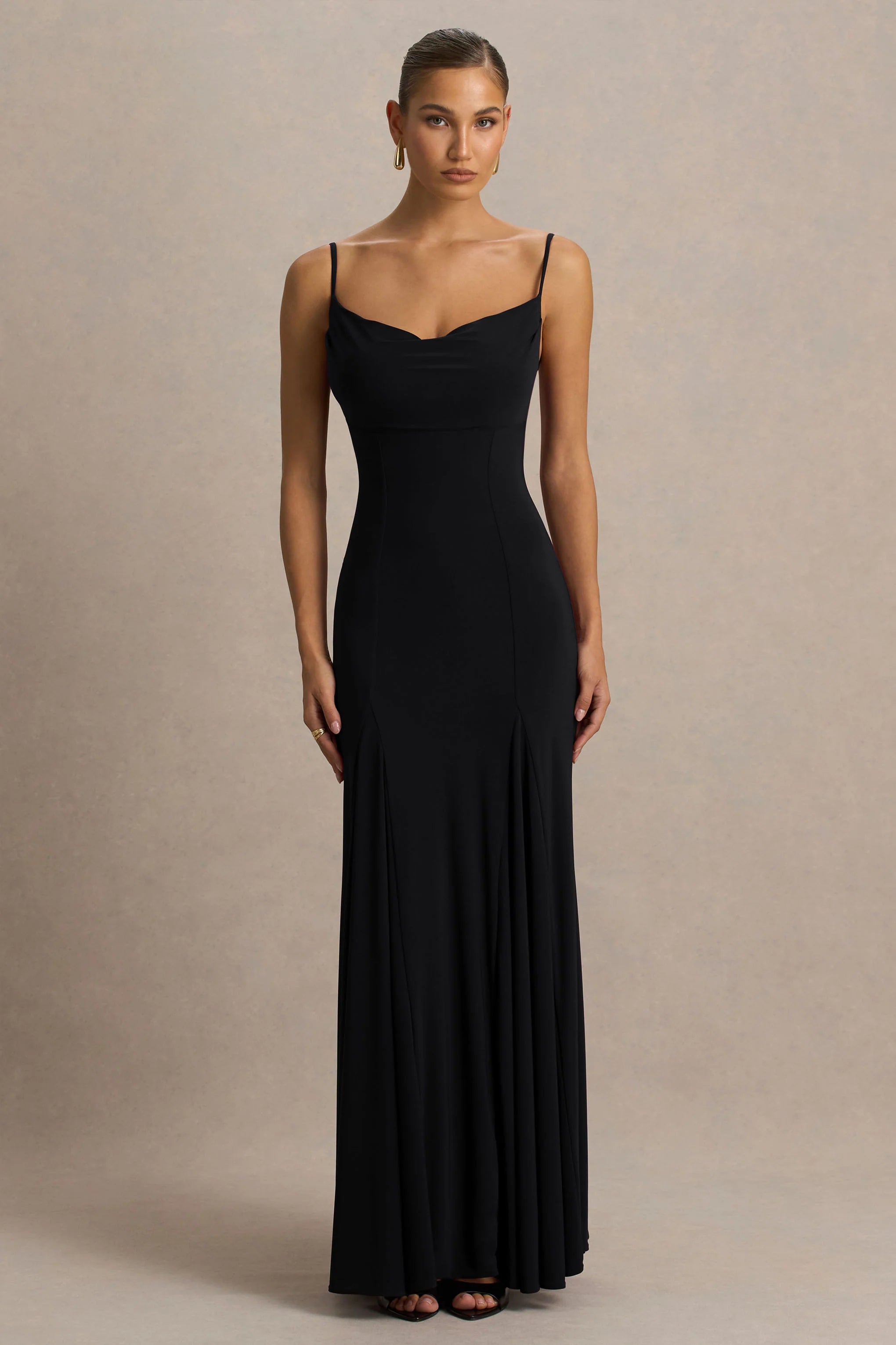 Gabbie Black Cowl Neck Maxi Dress With Mesh Back Detail