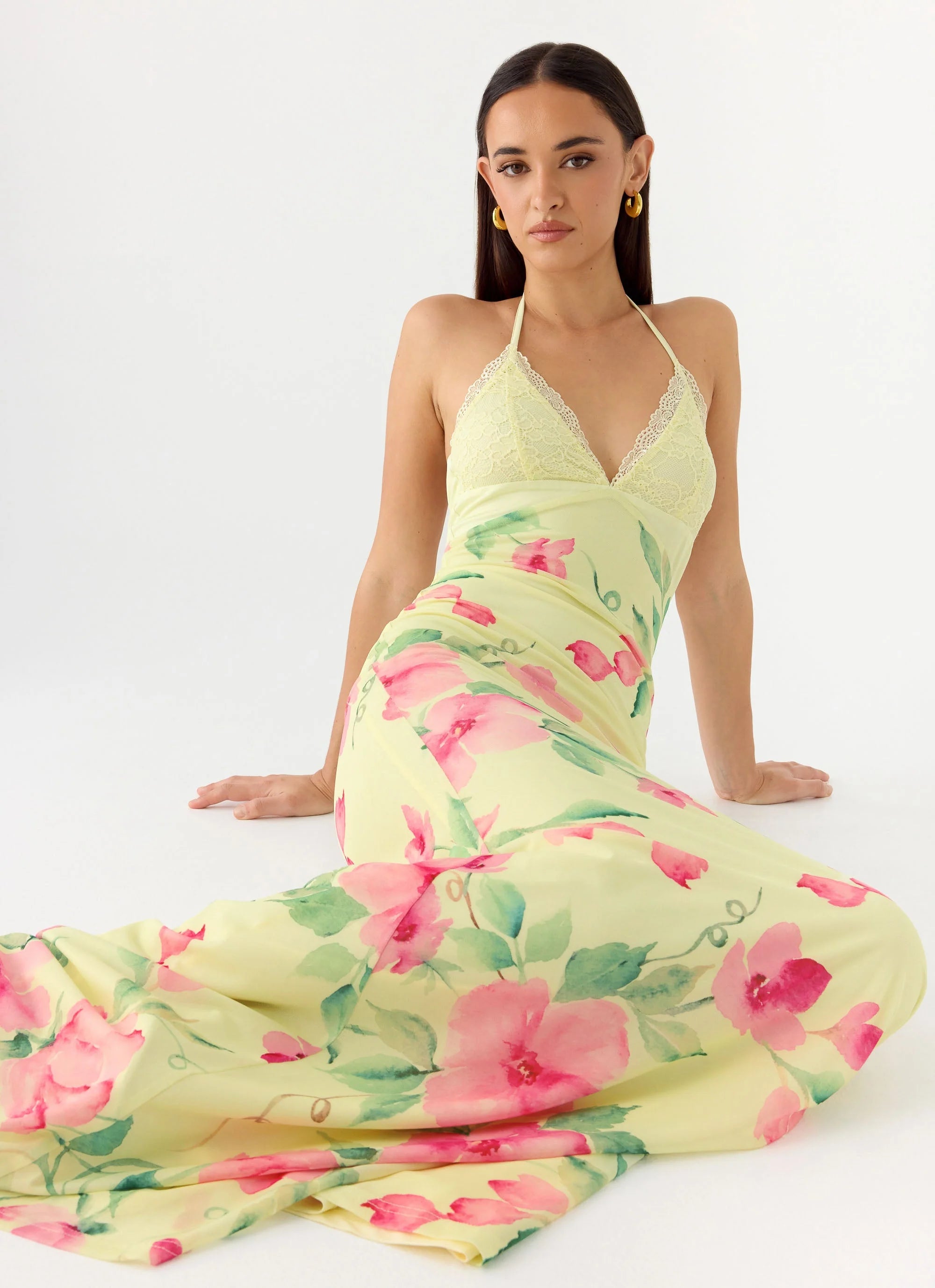Takedown Halter Maxi Dress Lemon Soleil