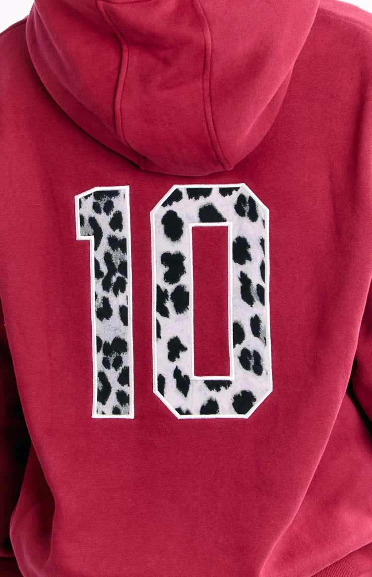 Beginning Burgundy Leopard Star Hoodie