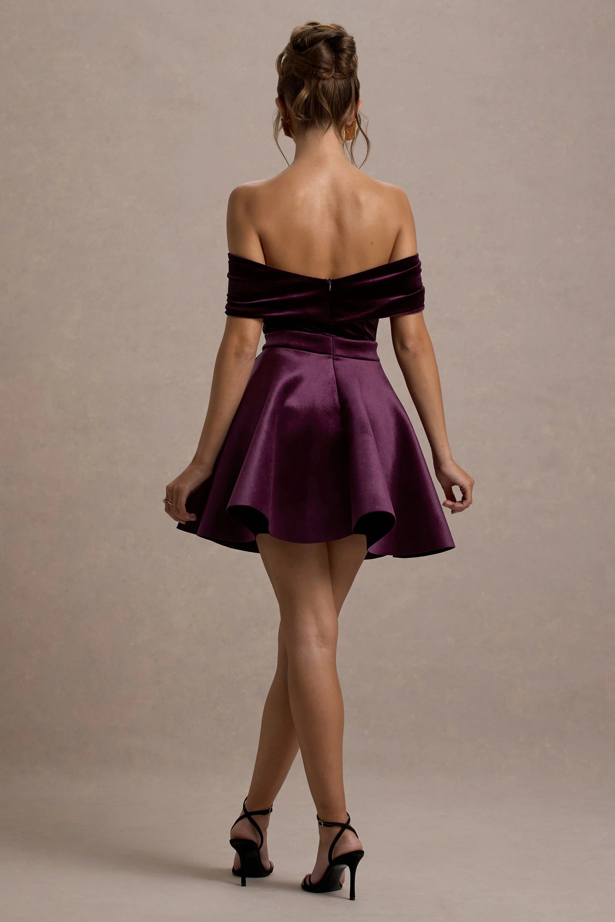 Dede Port Velvet Bow Bardot Skater Mini Dress
