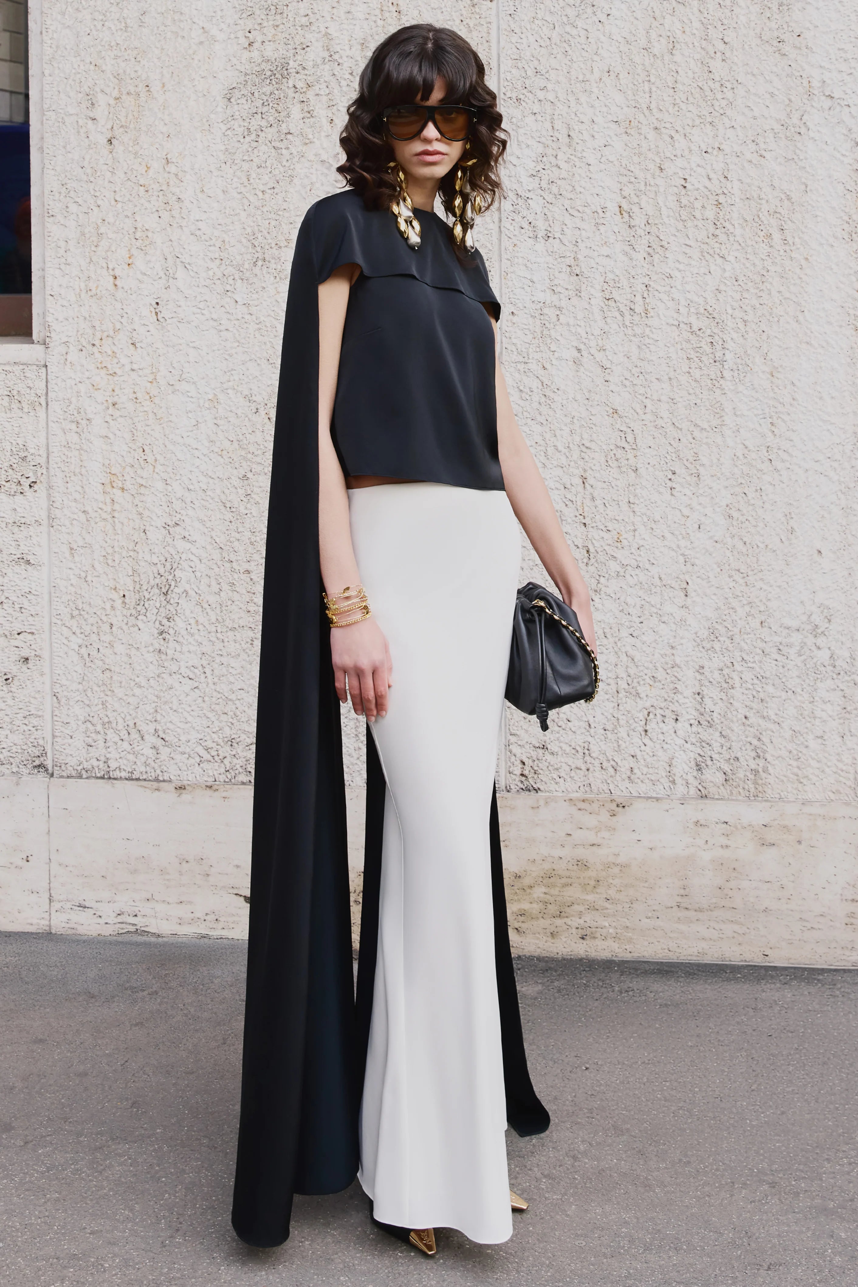 Aetheria Black Satin High Neck Top With Cape