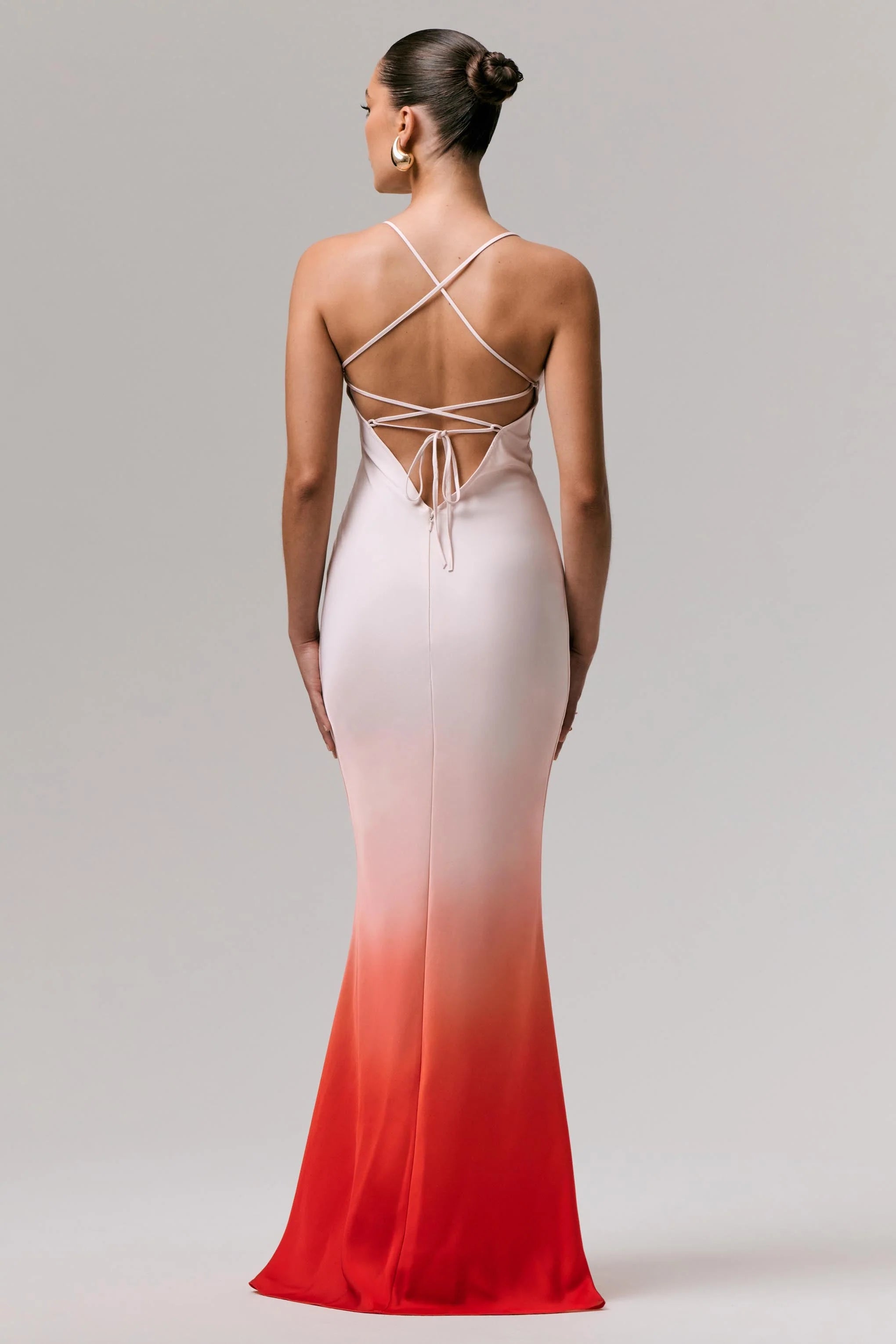 Lucie Red Ombre Satin Cowl Neck Maxi Dress