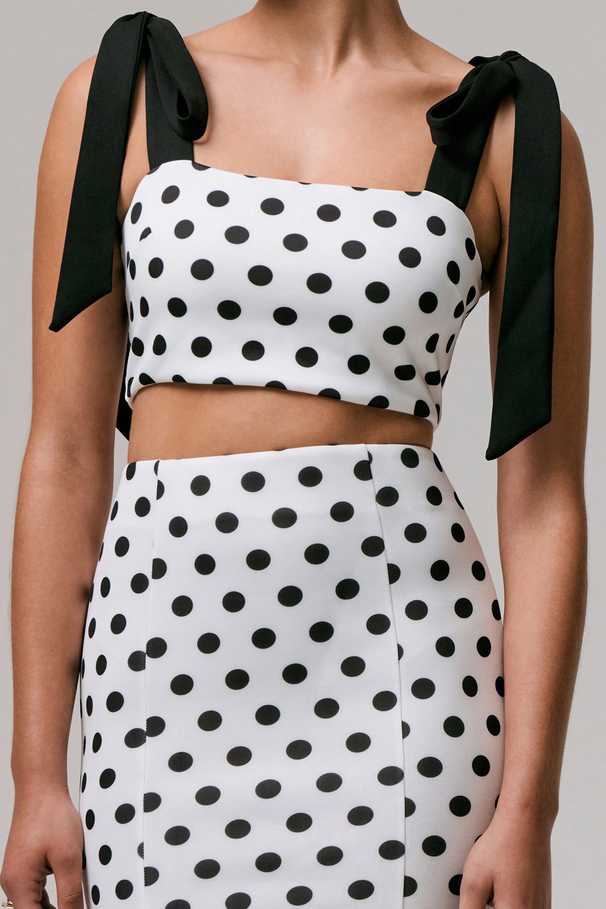 Phoebe Black White Polka Dot Crop Top With Tie Straps Tie
