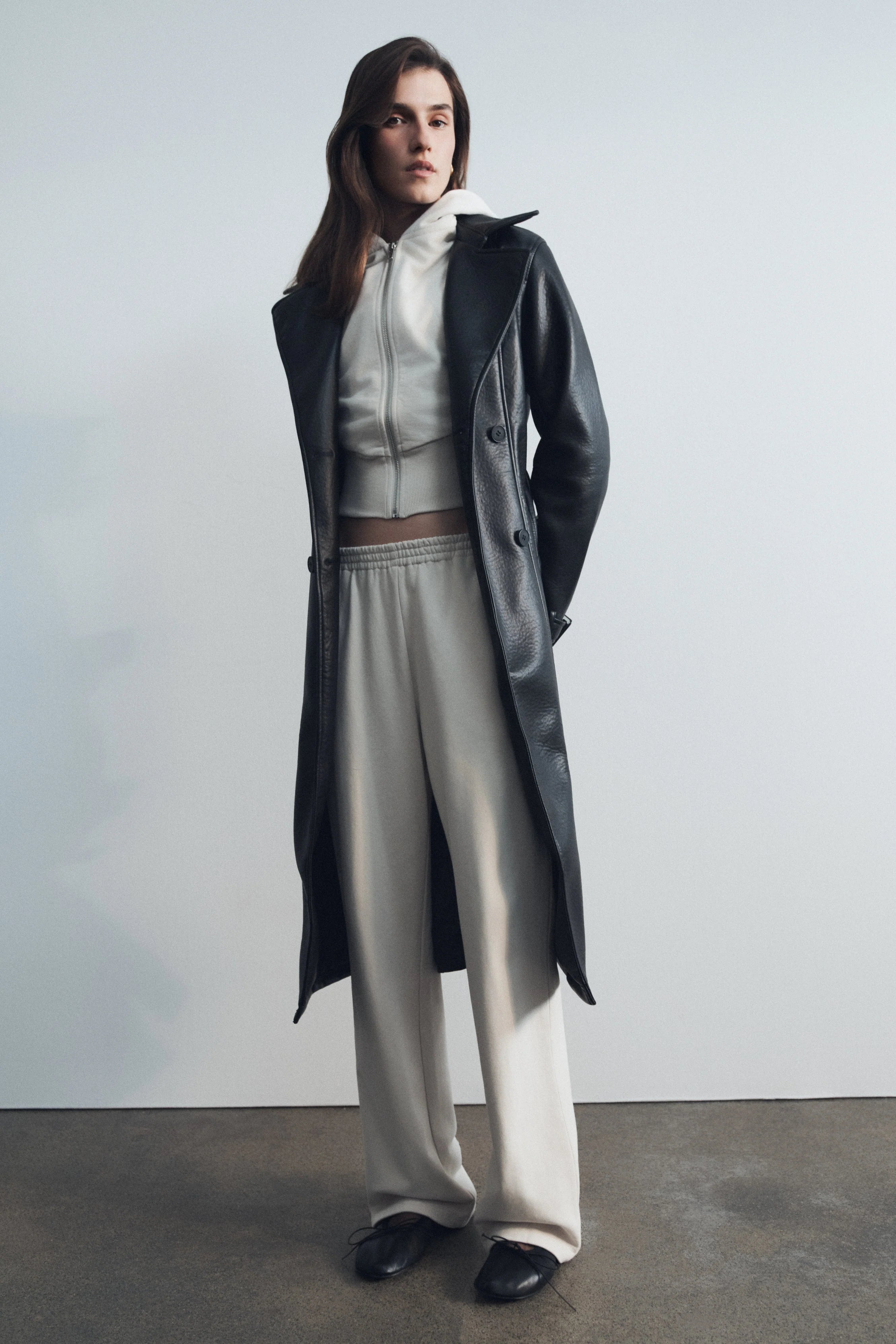 Tarah Faux Leather Trench Coat Black