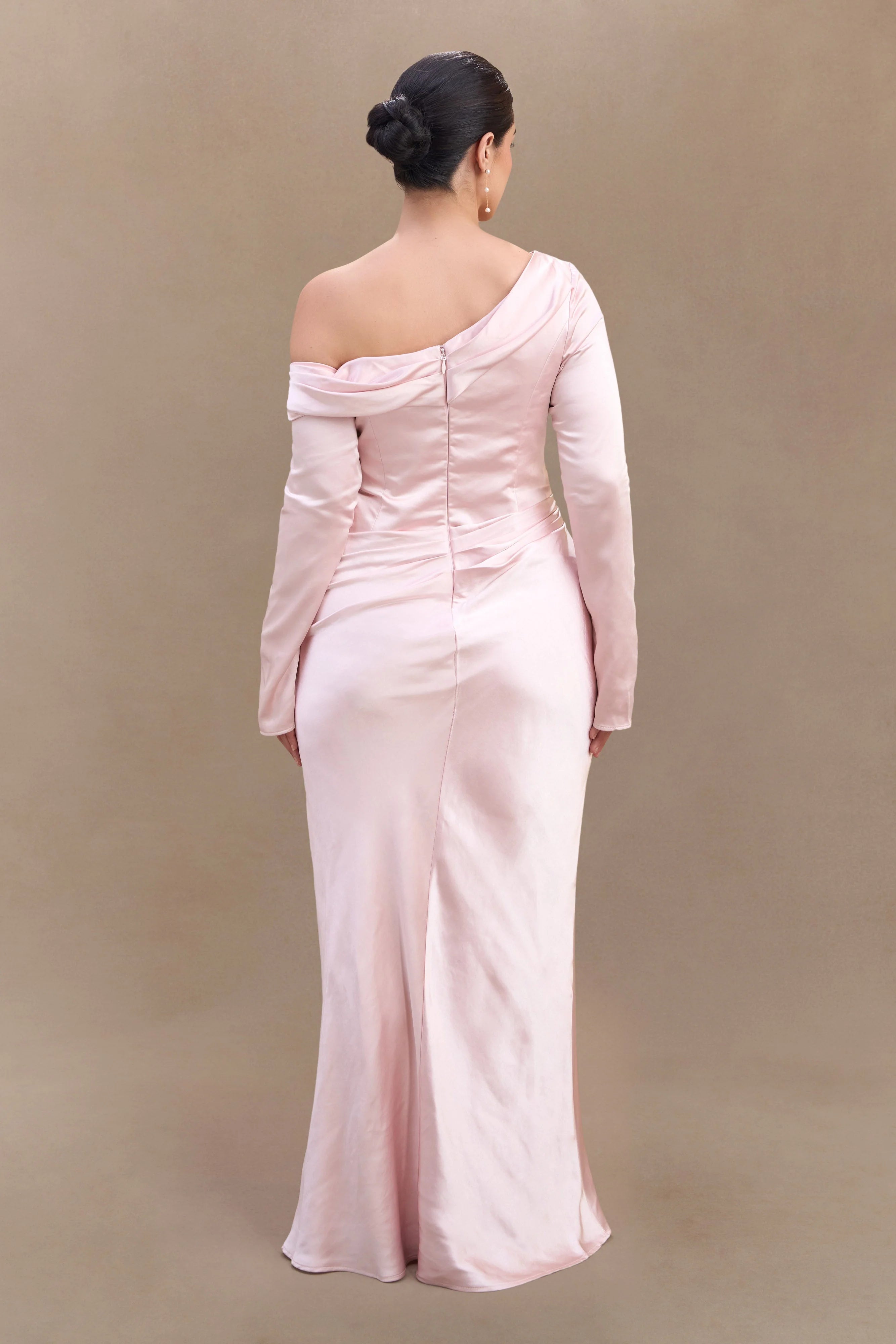Iris Long Sleeve Satin Maxi Dress Soft Pink