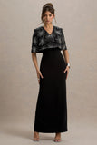 Agnella Black Embellished V Neck Maxi Dress