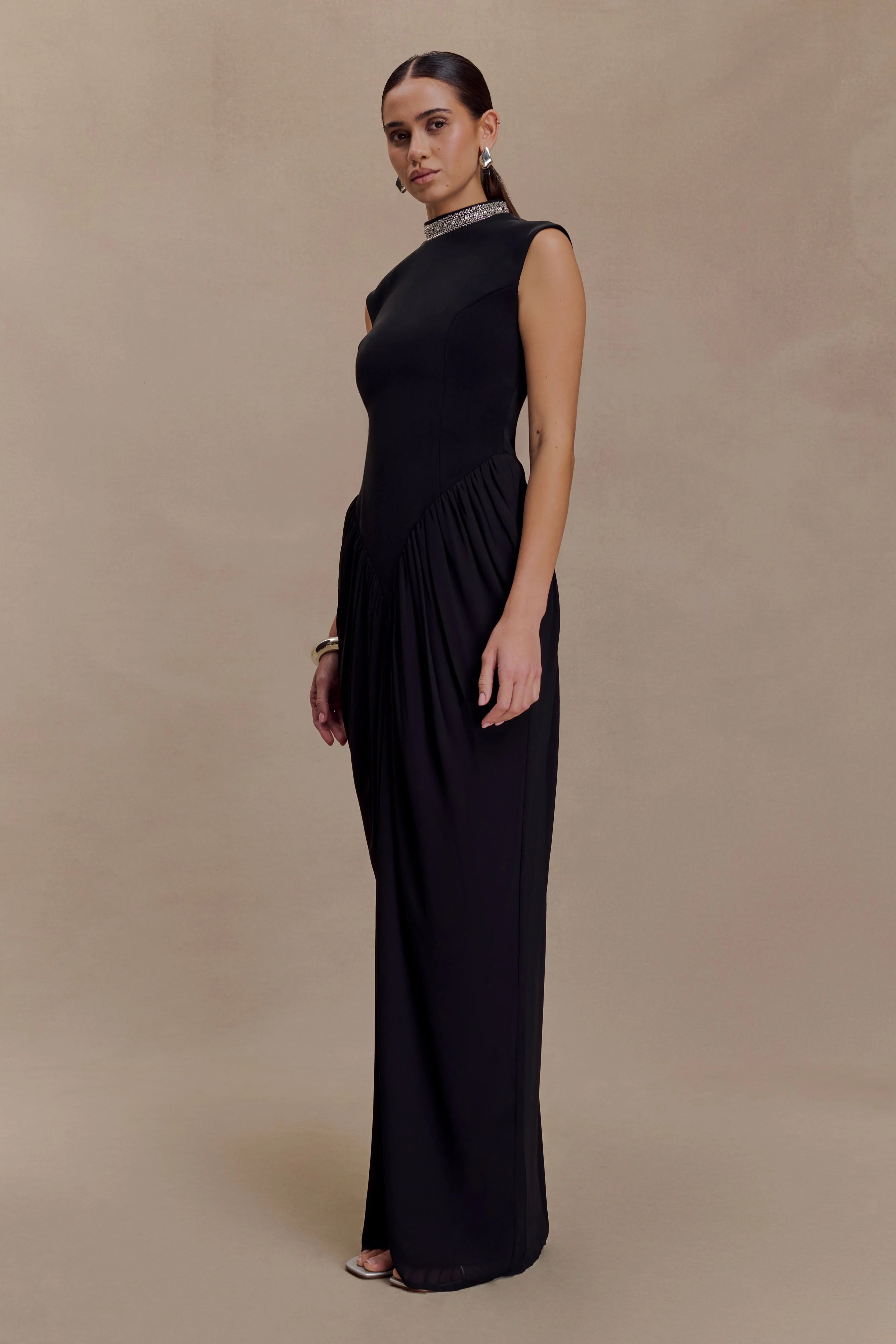 Elisa Diamante Neck Maxi Dress Black