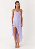Sunmi Asymmetric Cowl Midi Dress Lavender