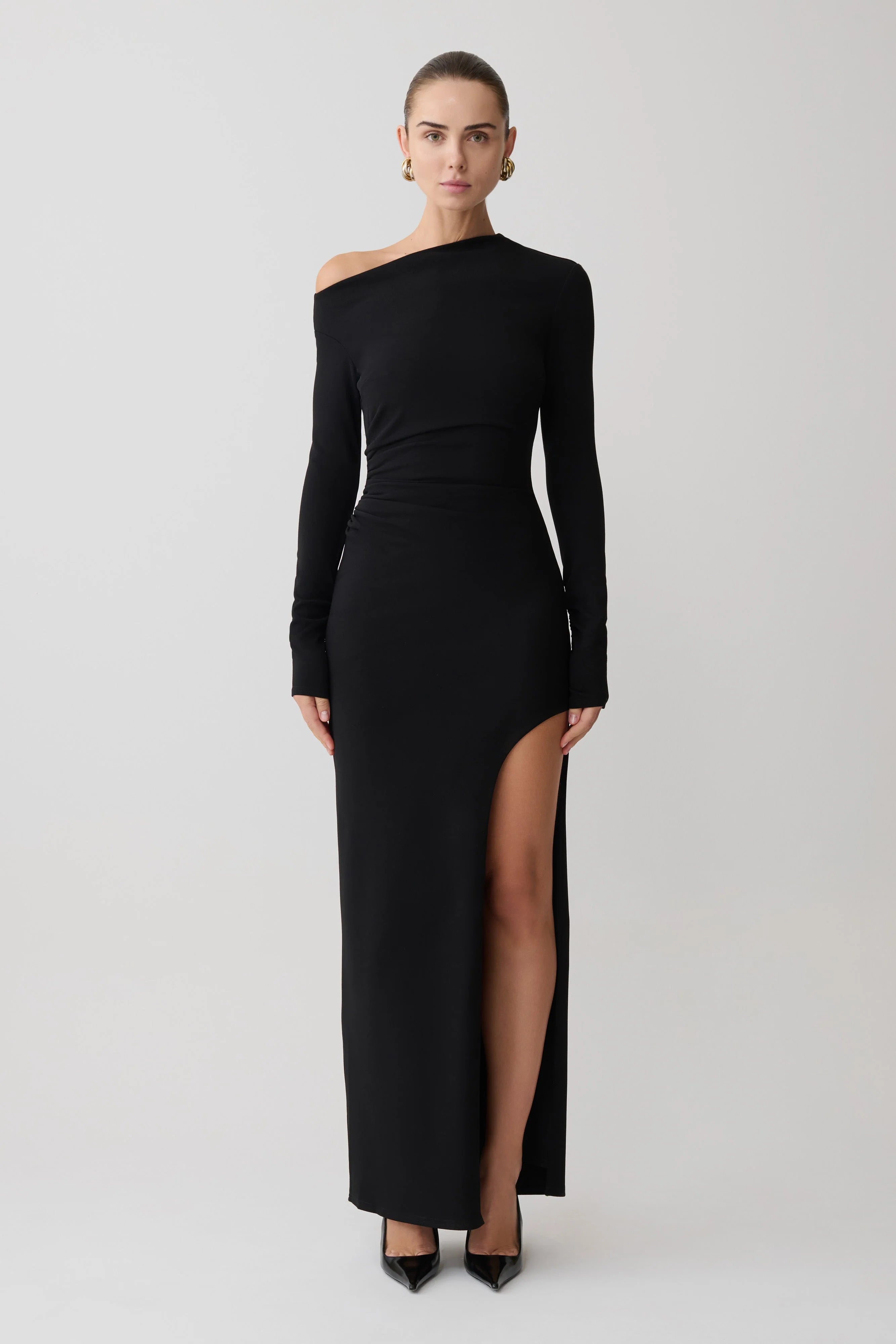 Thalyn Crepe Maxi Dress With Split Black