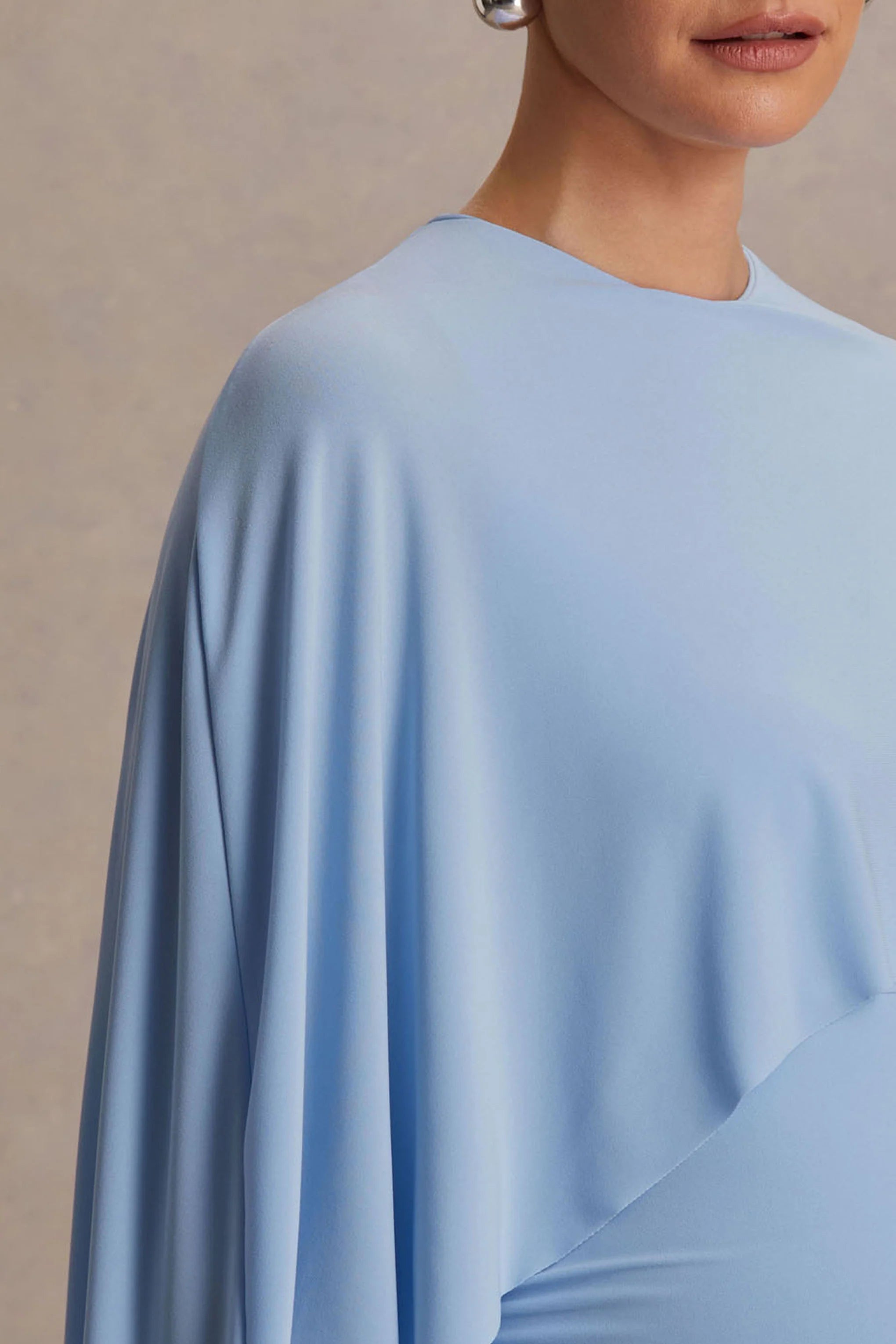 Padma Powder Blue Draped Maternity Maxi Dress With Cape Sleeves