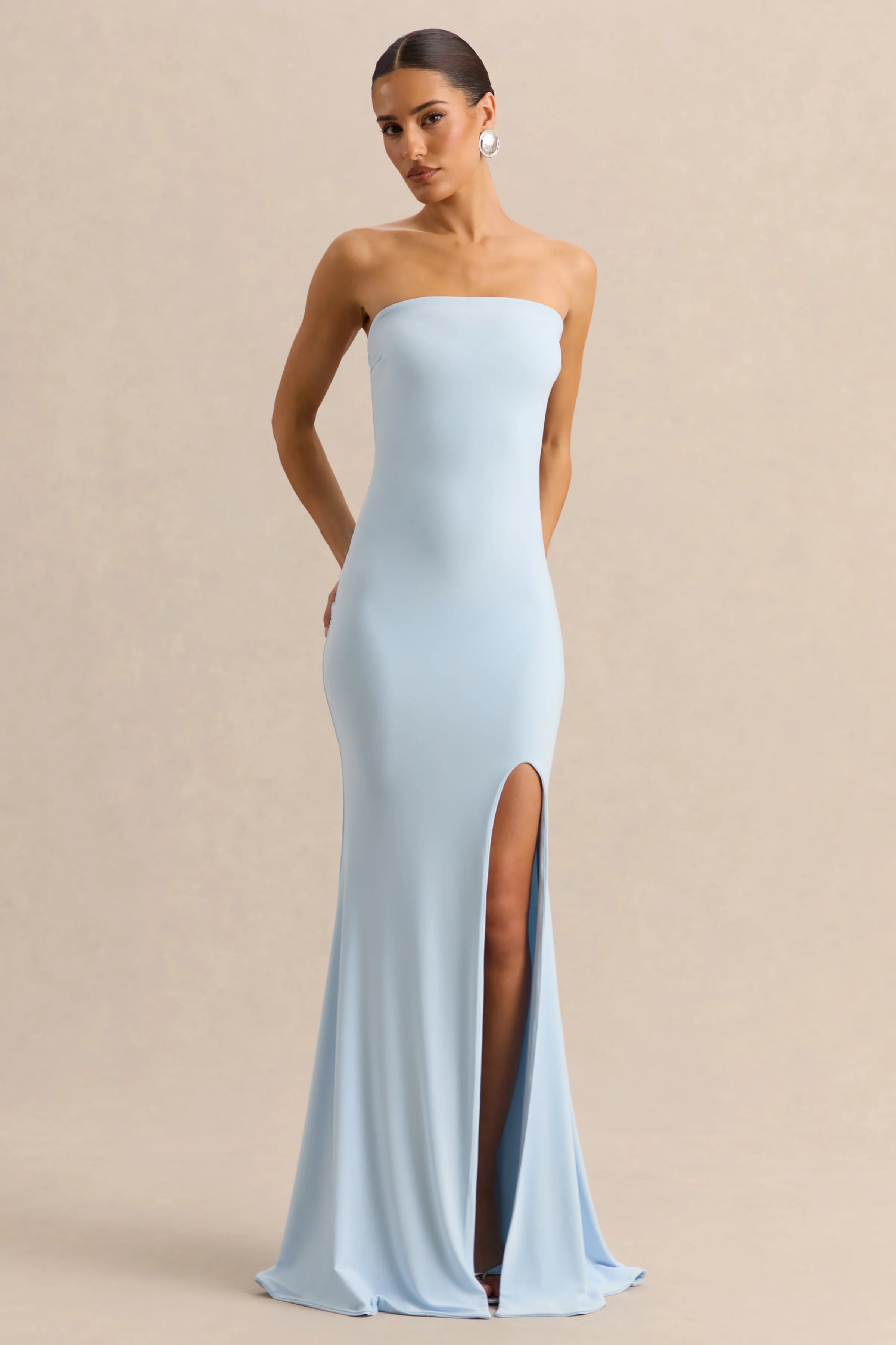 Melva Powder Blue Bandeau Maxi Dress