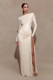 Deanna Long Sleeve Diamante Maxi Dress Gold